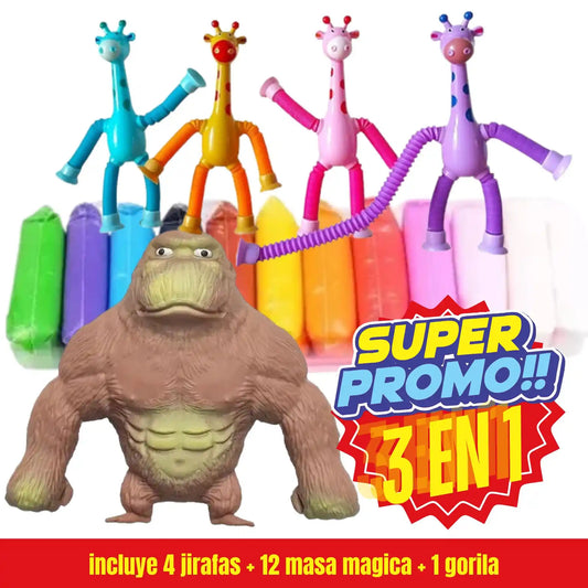 Super Combo 4 girafas sensoriales 1 Gorilla 12 Arcillas Magicas